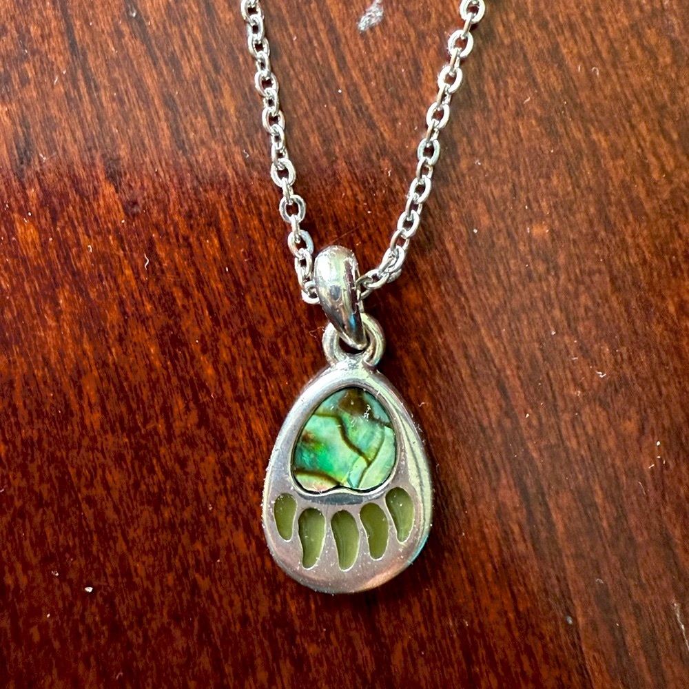 Abalone Bear Paw Necklace • Silver Plated Pendant • Artisan Style